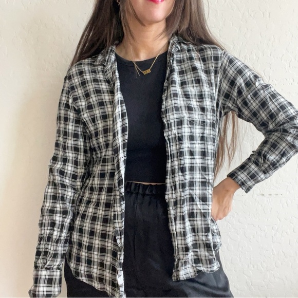 Frank & Eileen | Eileen Plaid Relaxed Fit Button Front Shirt Black White - Picture 2 of 10